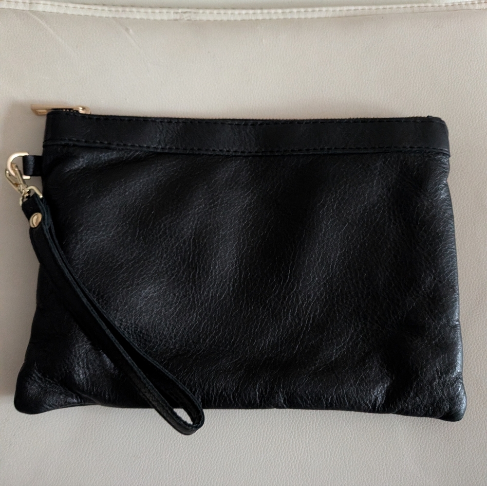 Laura DiMaggio Black Leather Clutch/ Wristlet. Made In Italy. NWOT